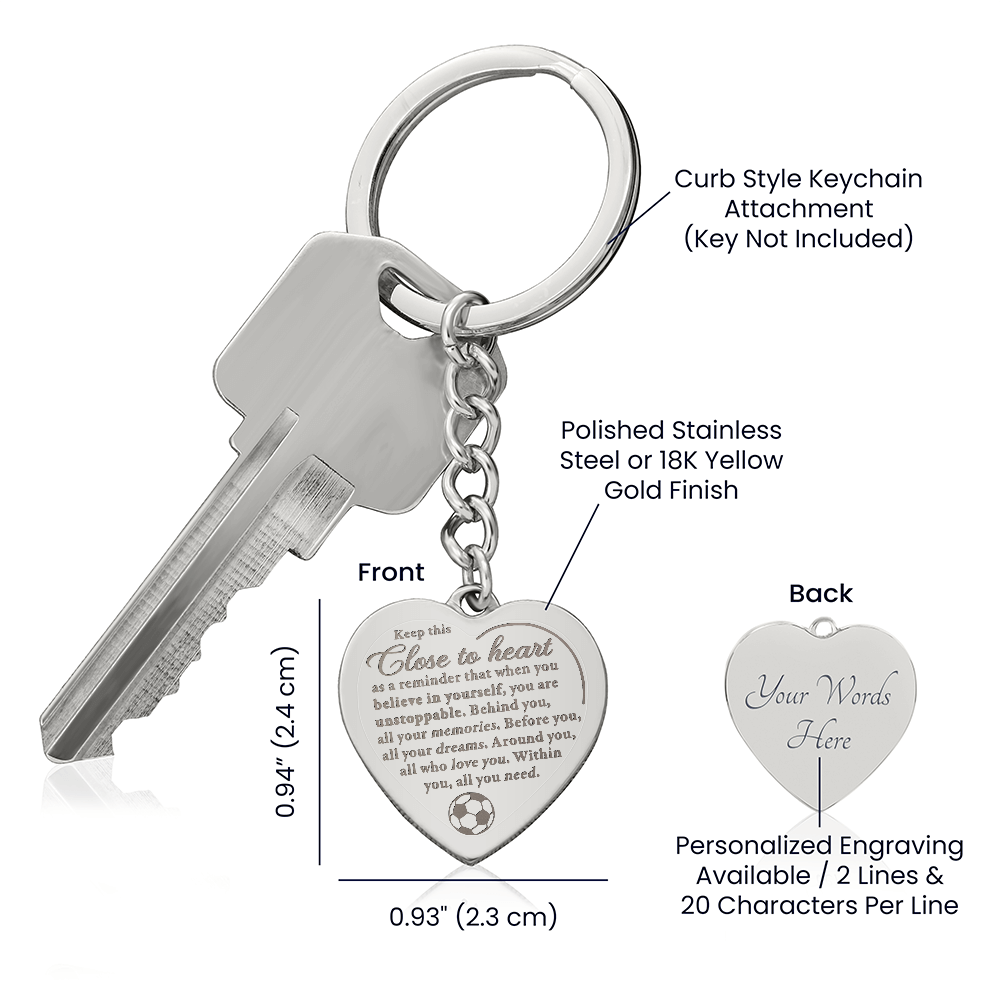 Unstoppable - Engraved Heart Keychain - Soccer