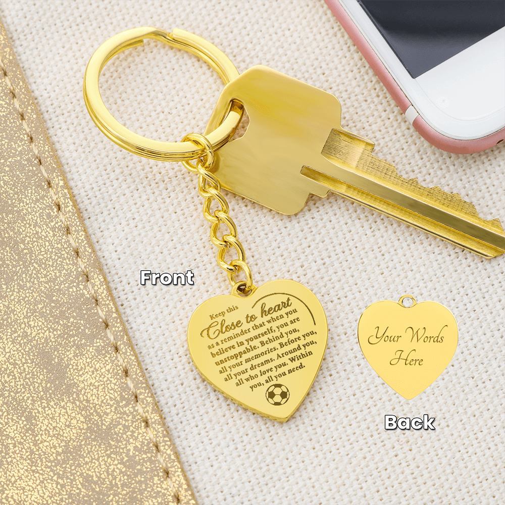 Unstoppable - Engraved Heart Keychain - Soccer