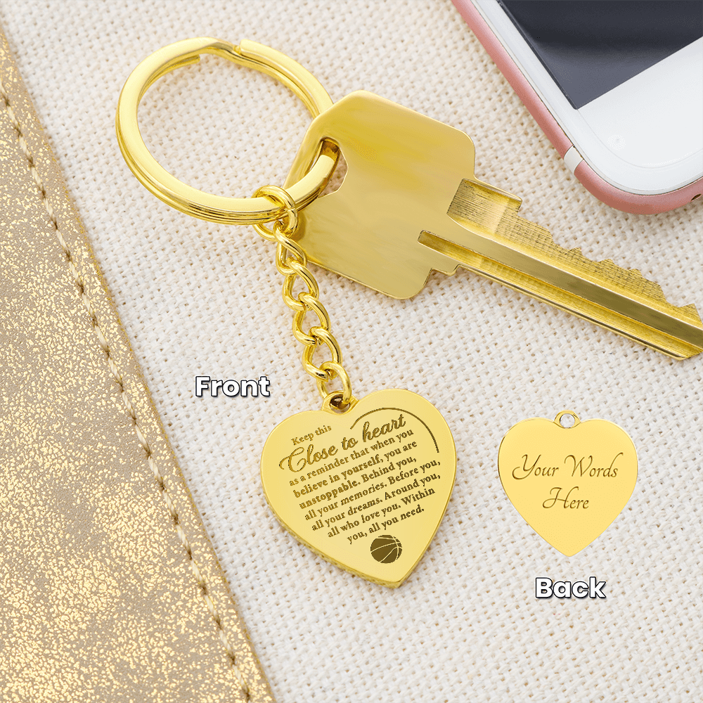 Unstoppable - Engraved Heart Keychain - Basketball