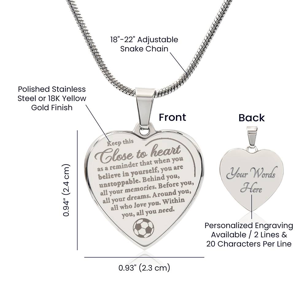 Unstoppable - Engraved Heart Necklace - Soccer