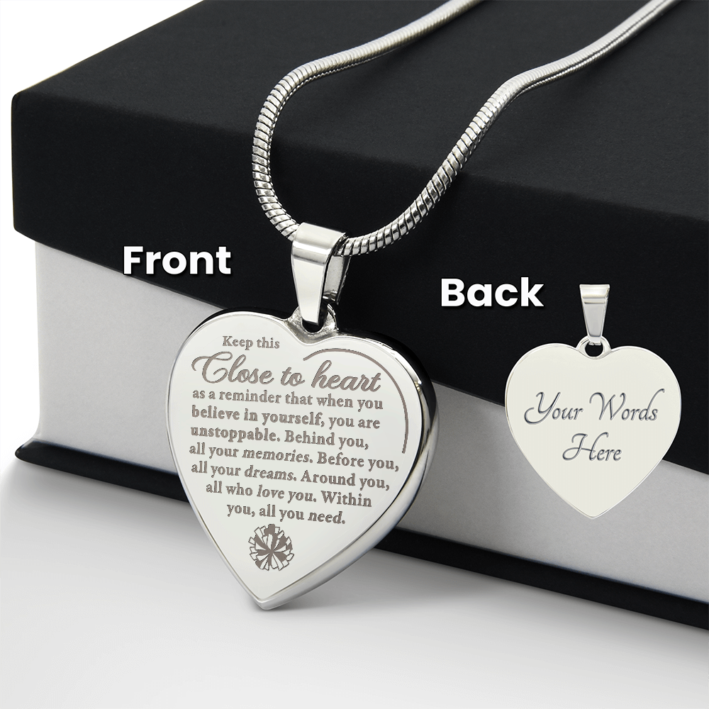 Behind you - Engraved Heart Necklace - Cheerleader