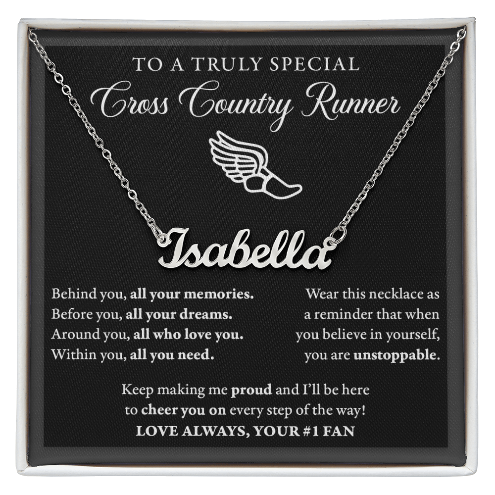 Behind you - Name Necklace - Cross Country Runner