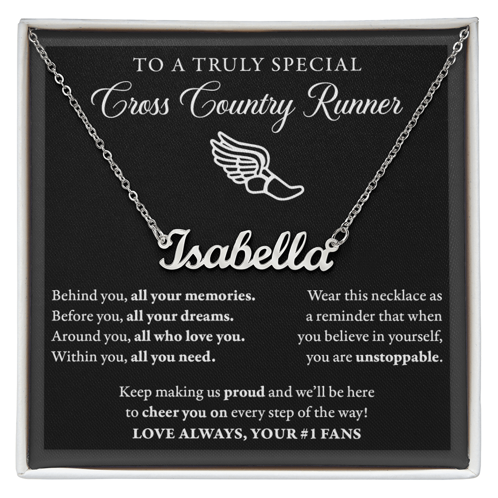 Behind you (Plural) - Name Necklace - Cross Country Runner
