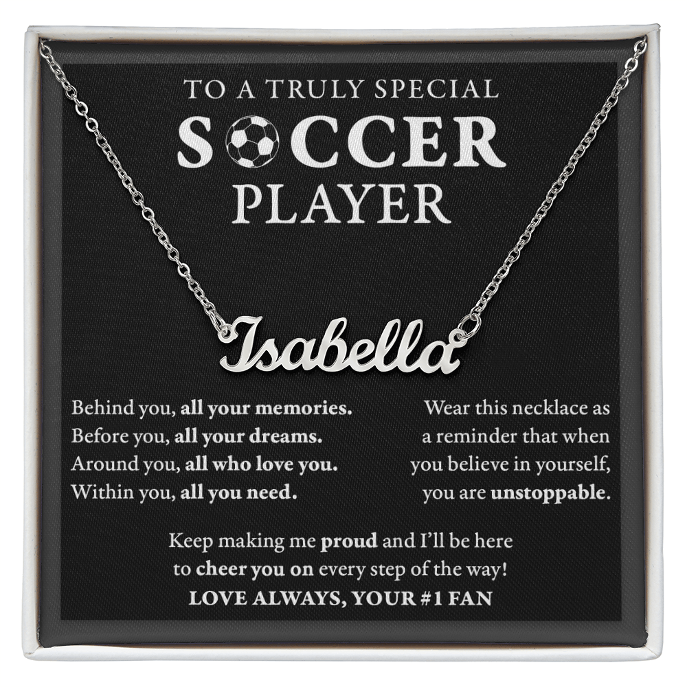 Behind you - Name Necklace - Soccer