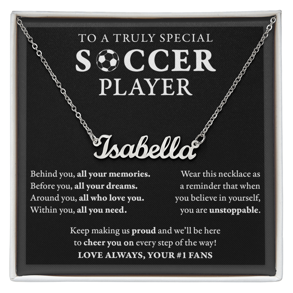 Behind you (Plural) - Name Necklace - Soccer