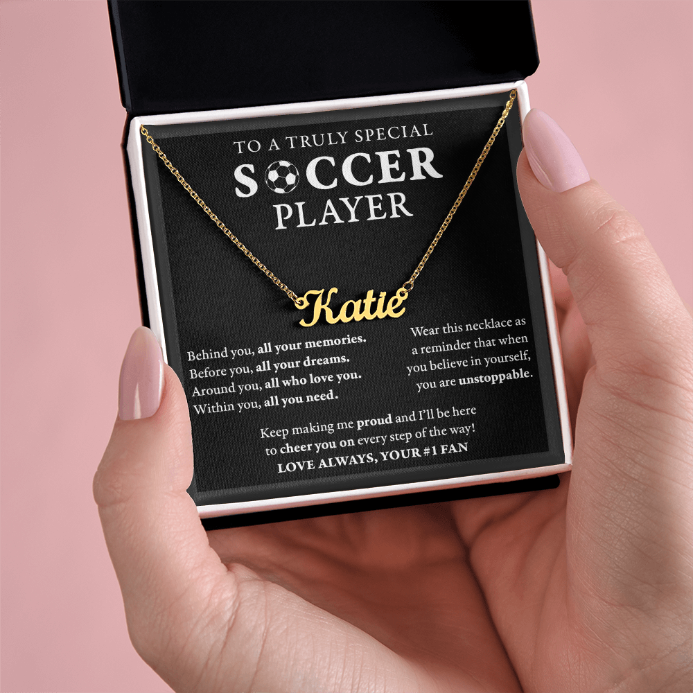 Behind you - Name Necklace - Soccer