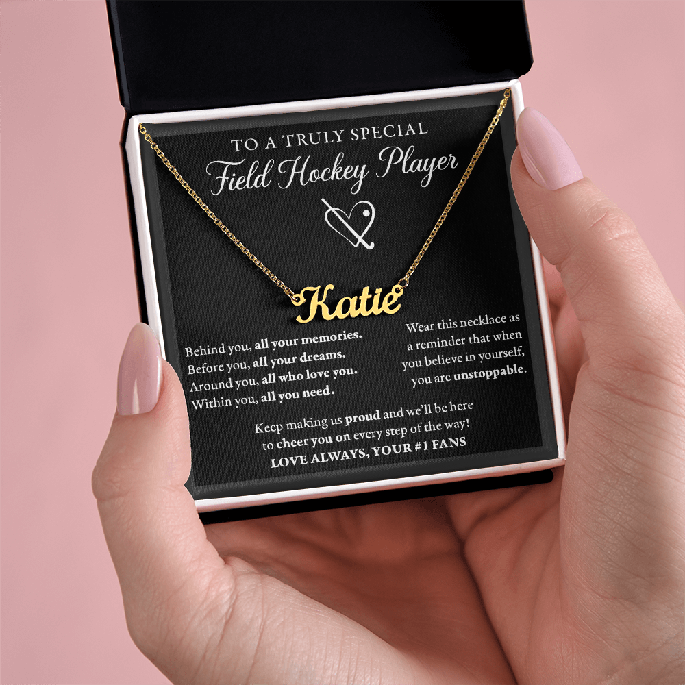 Behind you (Plural) - Name Necklace - Field Hockey
