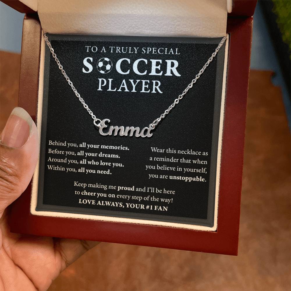 Behind you - Name Necklace - Soccer