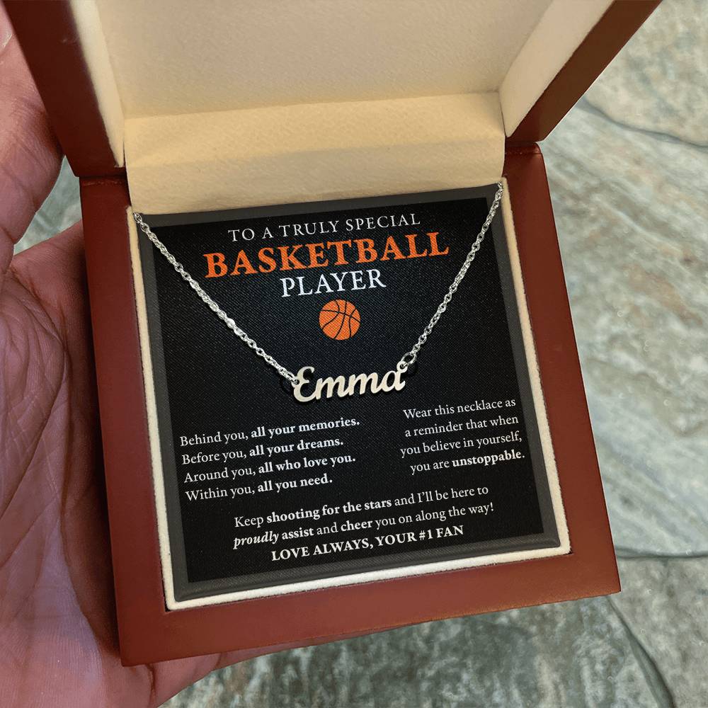 Behind you - Name Necklace - Basketball
