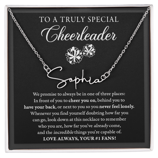 3 places (Plural) - Signed Name Necklace - Cheerleader