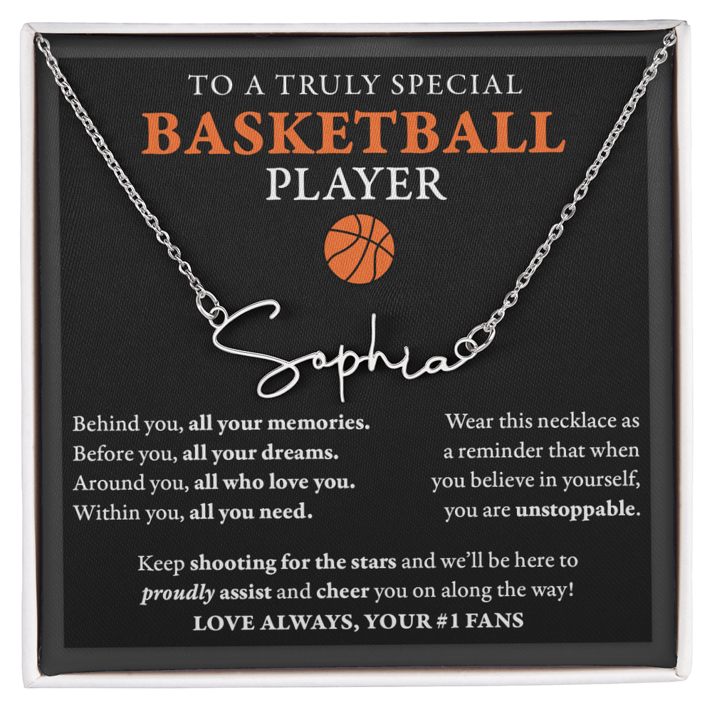 Behind Unstoppable (Plural) - Signed Name Necklace - Basketball