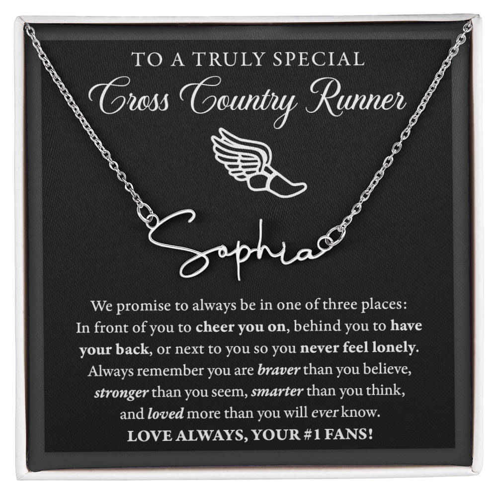 3 places Braver (Plural) - Signed Name Necklace - Cross Country