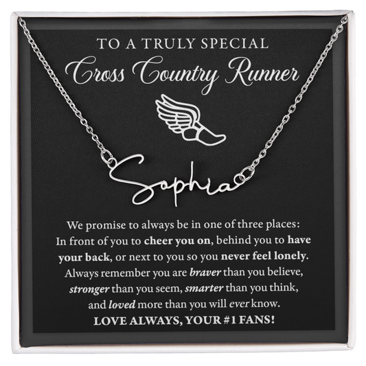 3 places Braver (Plural) - Signed Name Necklace - Cross Country