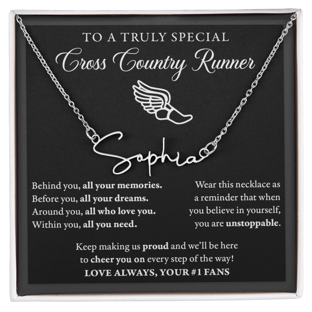 Behind Unstoppable (Plural) - Signed Name Necklace - Cross Country