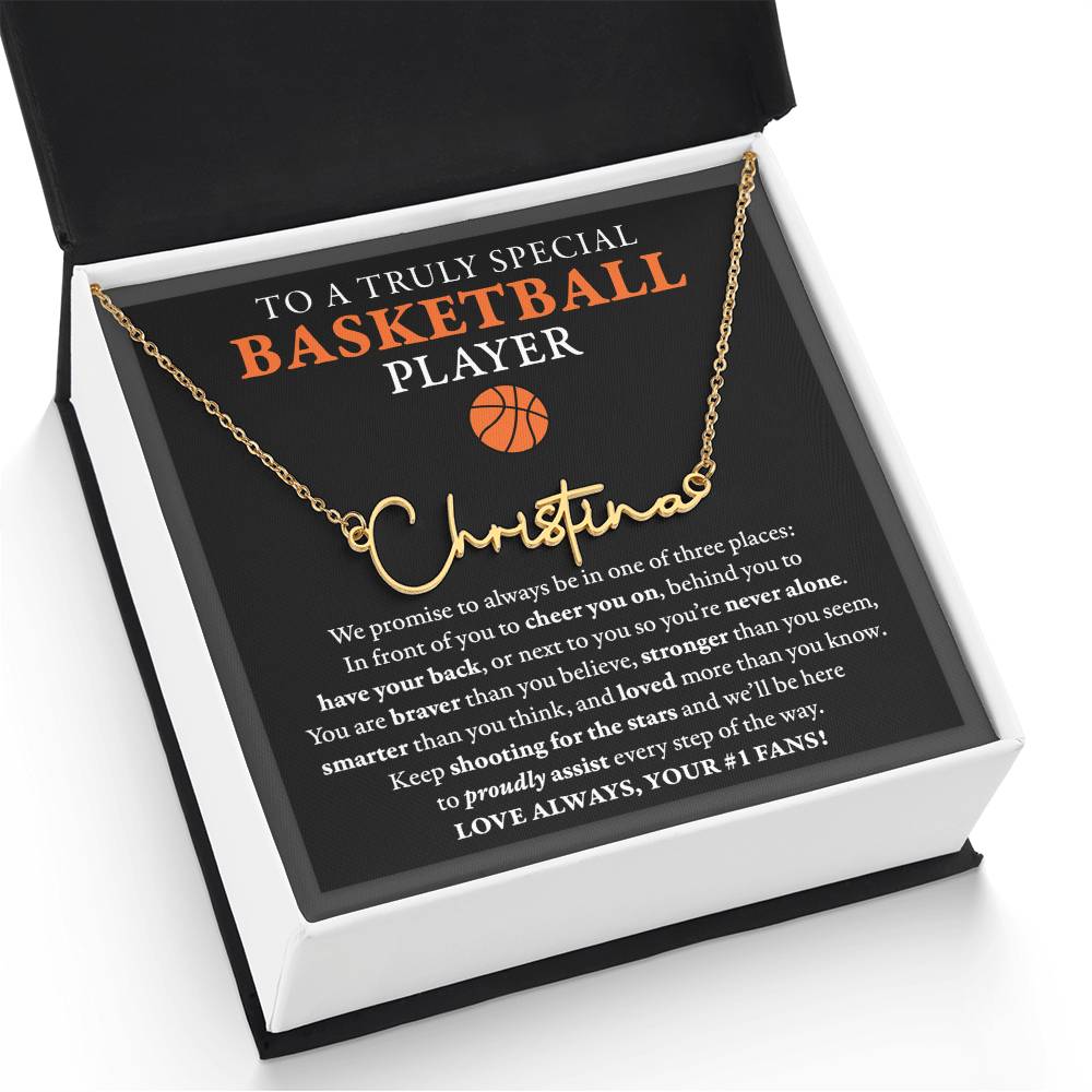 3 places Braver (Plural) - Signed Name Necklace - Basketball