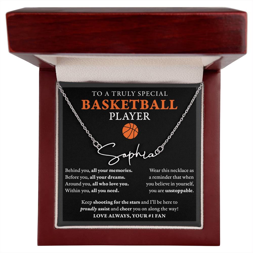 Behind Unstoppable - Signed Name Necklace - Basketball