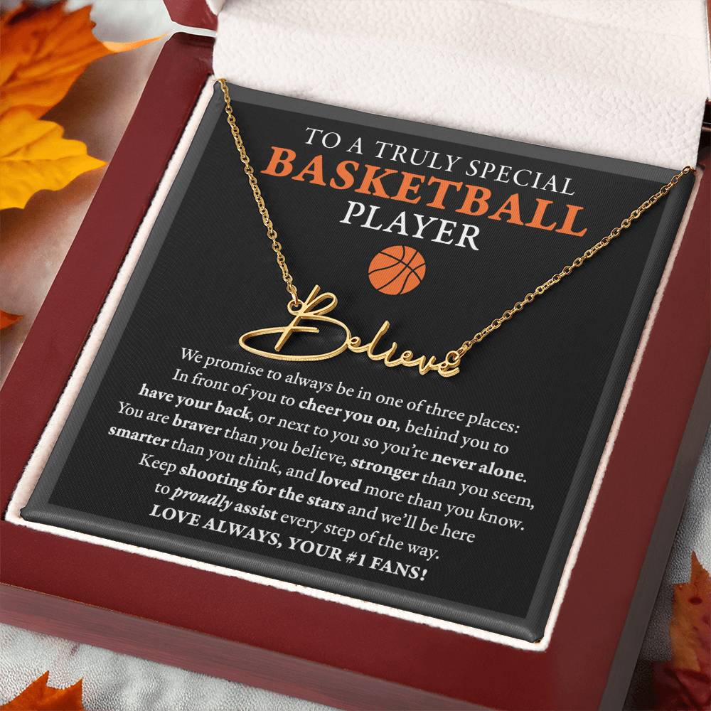 3 places Braver (Plural) - Signed Name Necklace - Basketball