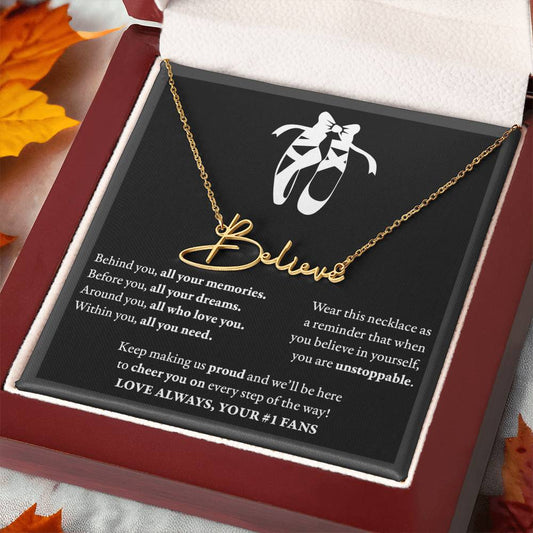 Behind Unstoppable (Plural) - Signed Name Necklace - Dance