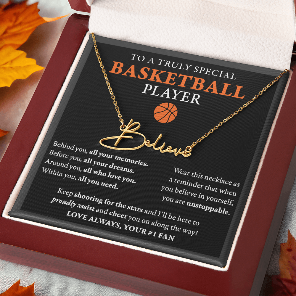 Behind Unstoppable - Signed Name Necklace - Basketball