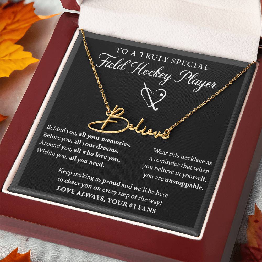 Field Hockey - Behind Unstoppable Plural - Name Necklace