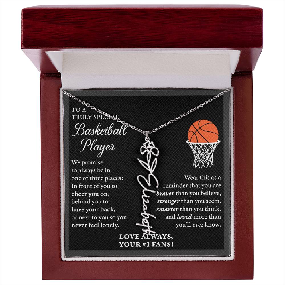 Basketball - 3 places Braver Plural - Flower Name Necklace
