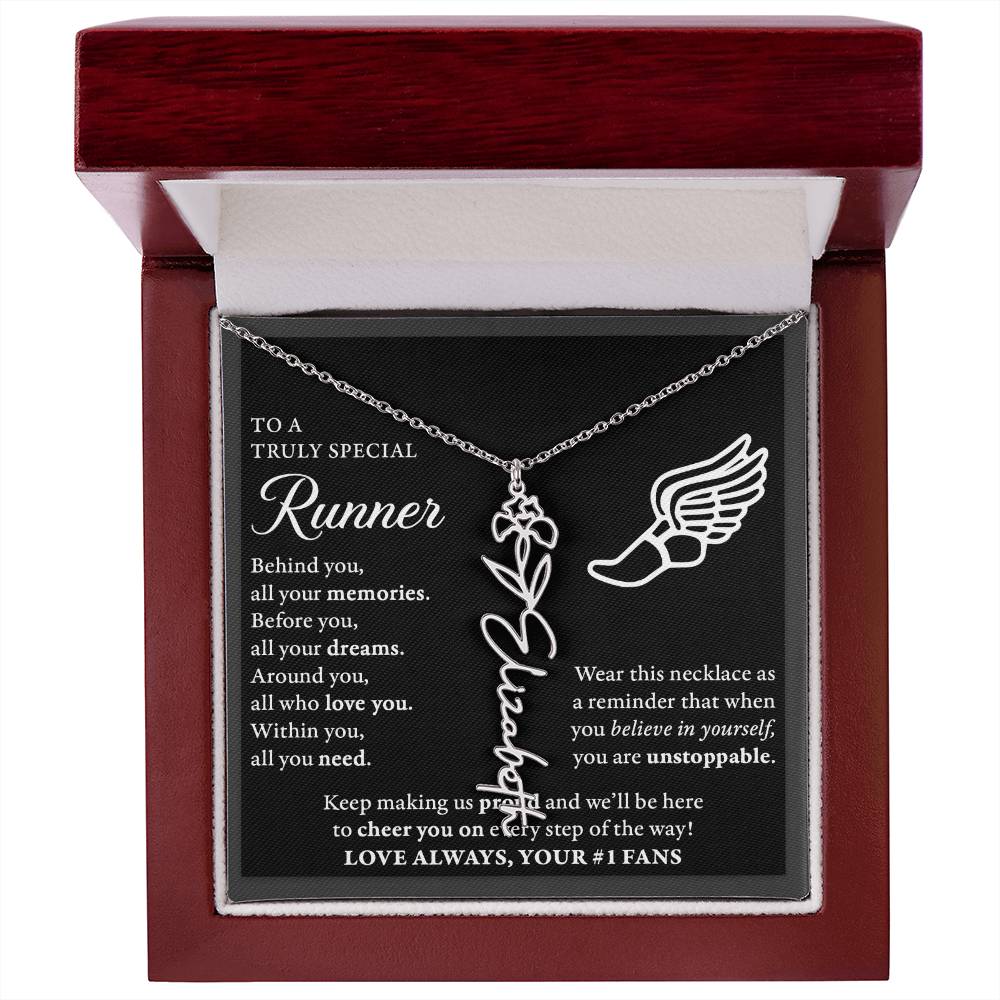 Cross country runner - Behind Unstoppable Plural - Flower Name Necklace
