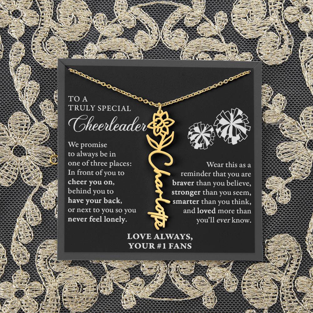 3 places (Plural) - Birth Flower Name Necklace - Cheerleader