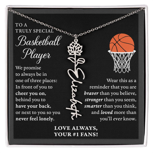 Basketball - 3 places Braver Plural - Flower Name Necklace