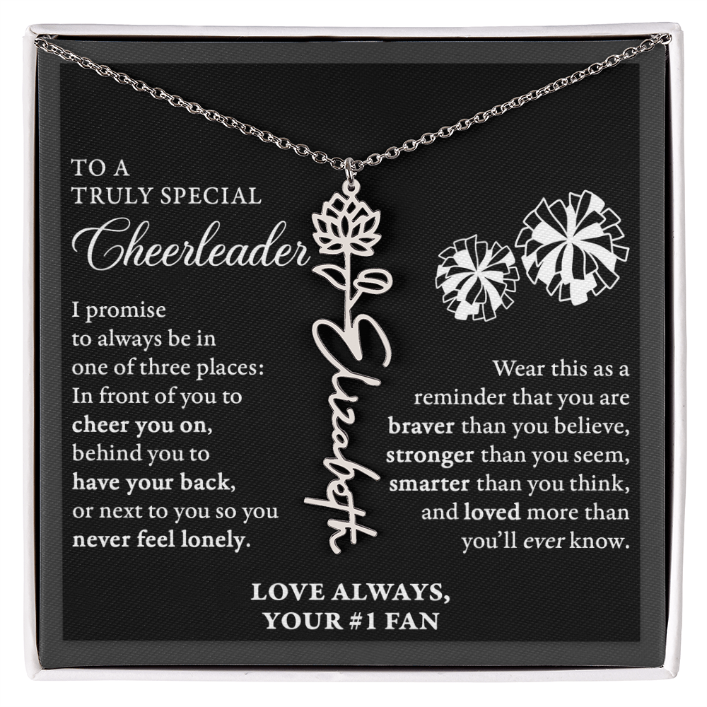 3 places -  Birth Flower Name Necklace - Cheerleader
