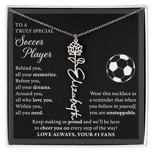 Soccer - Behind Unstoppable Plural - Flower Name Necklace