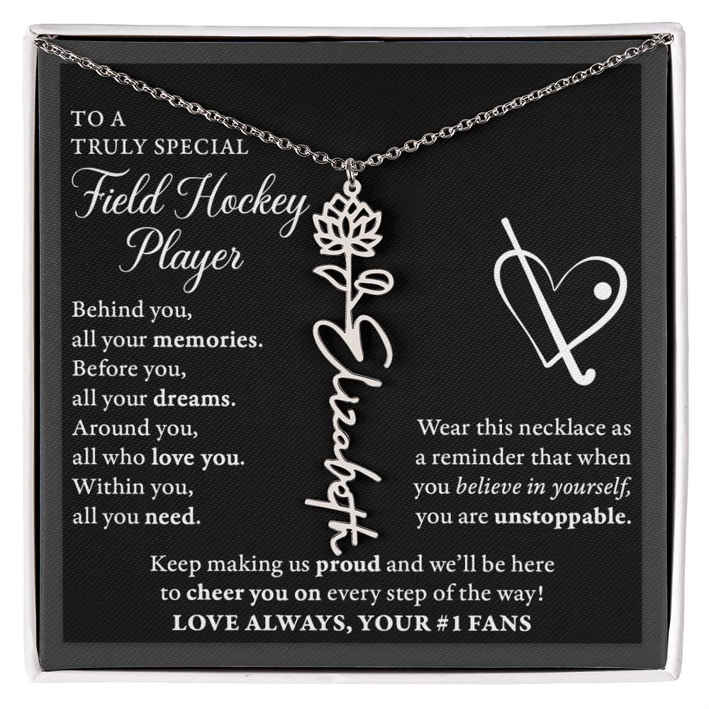 Field Hockey - Behind Unstoppable Plural - Flower Name Necklace