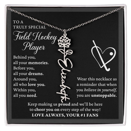 Field Hockey - Behind Unstoppable Plural - Flower Name Necklace