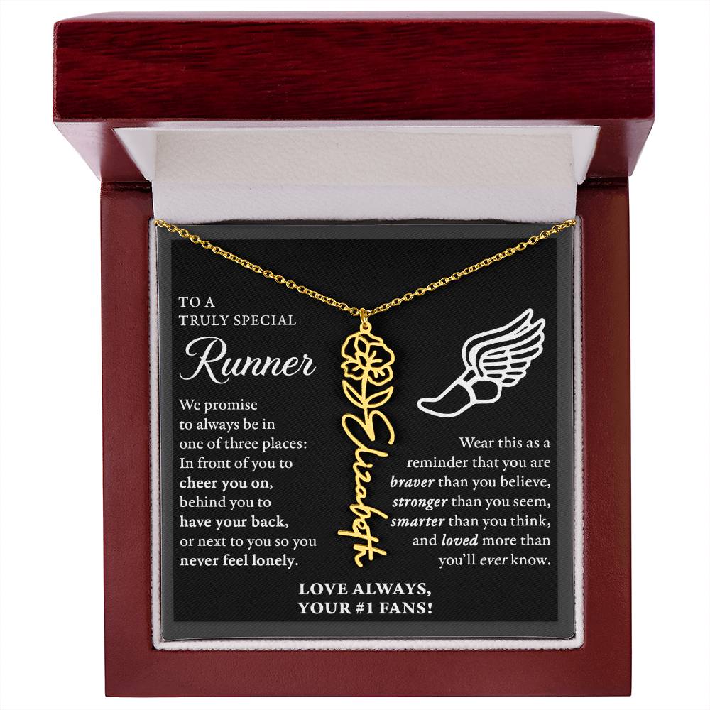 Cross Country runner - 3 places Braver Plural - Flower Name Necklace