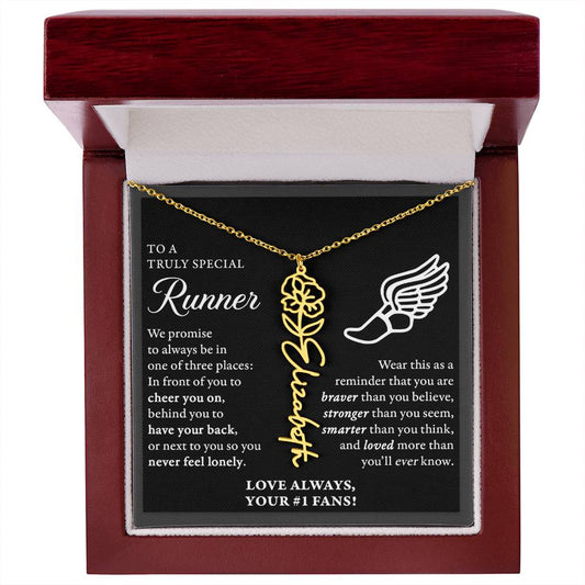 Cross Country runner - 3 places Braver Plural - Flower Name Necklace