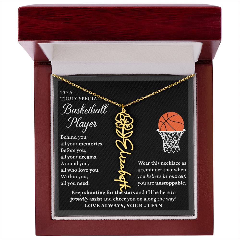 Basketball - Behind Unstoppable - Flower Name Necklace