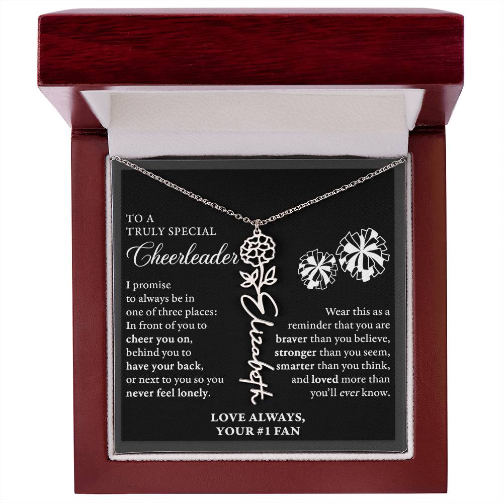 3 places -  Birth Flower Name Necklace - Cheerleader