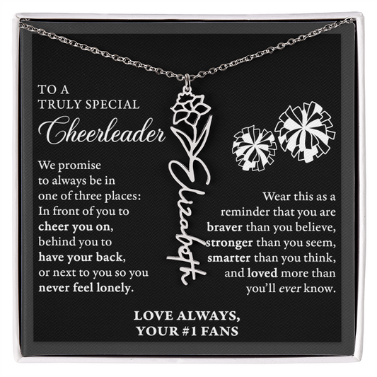 3 places (Plural) - Birth Flower Name Necklace - Cheerleader