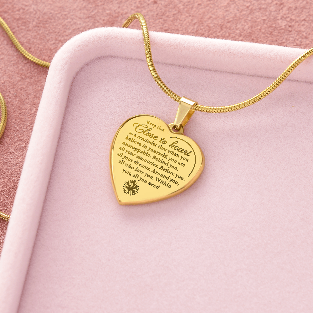 Behind you - Engraved Heart Necklace - Cheerleader