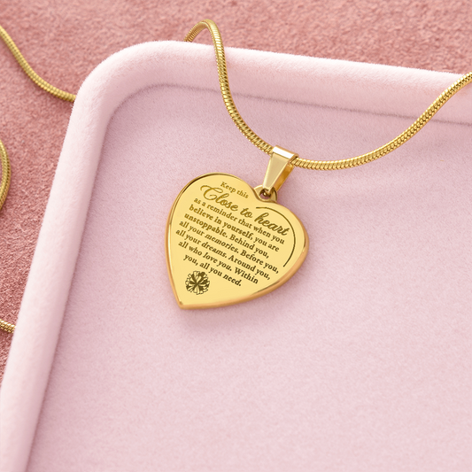 Behind you - Engraved Heart Necklace - Cheerleader