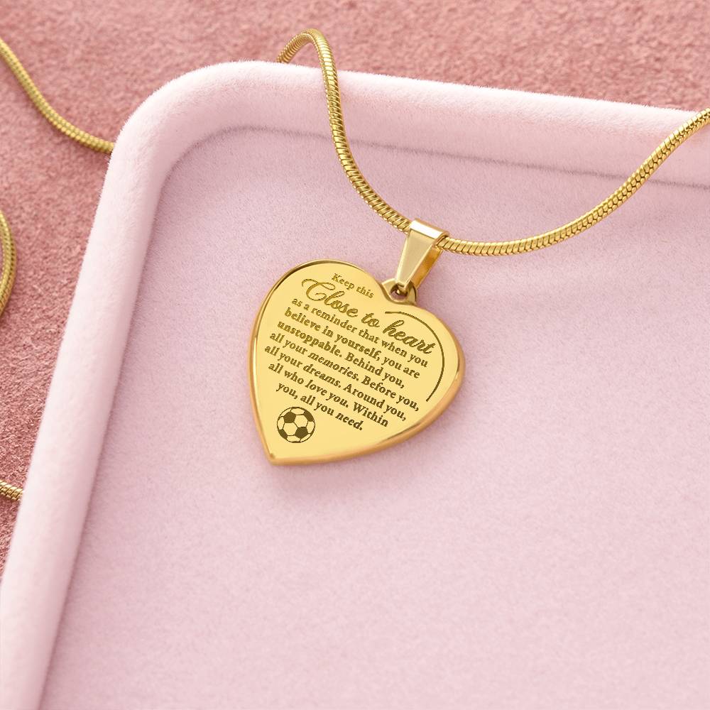 Unstoppable - Engraved Heart Necklace - Soccer