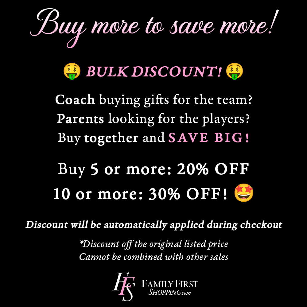 The image is a promotional advertisement for a bulk discount on gifts, featuring a pink background with white text and two smiley faces.