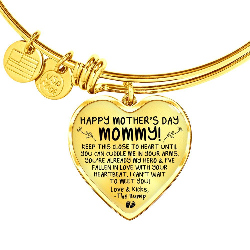Mom-to-be Mother's Day Bangle Jewelry ShineOn Fulfillment Heart Pendant Silver Bangle No 