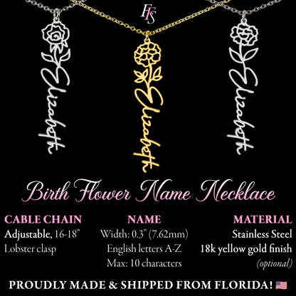 3 places (Plural) - Birth Flower Name Necklace - Cheerleader