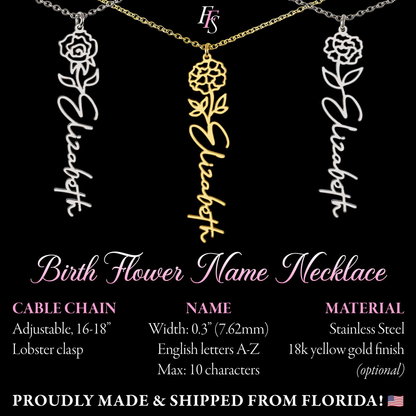 Behind you (Plural) - Birth Flower Name Necklace - Cheerleader