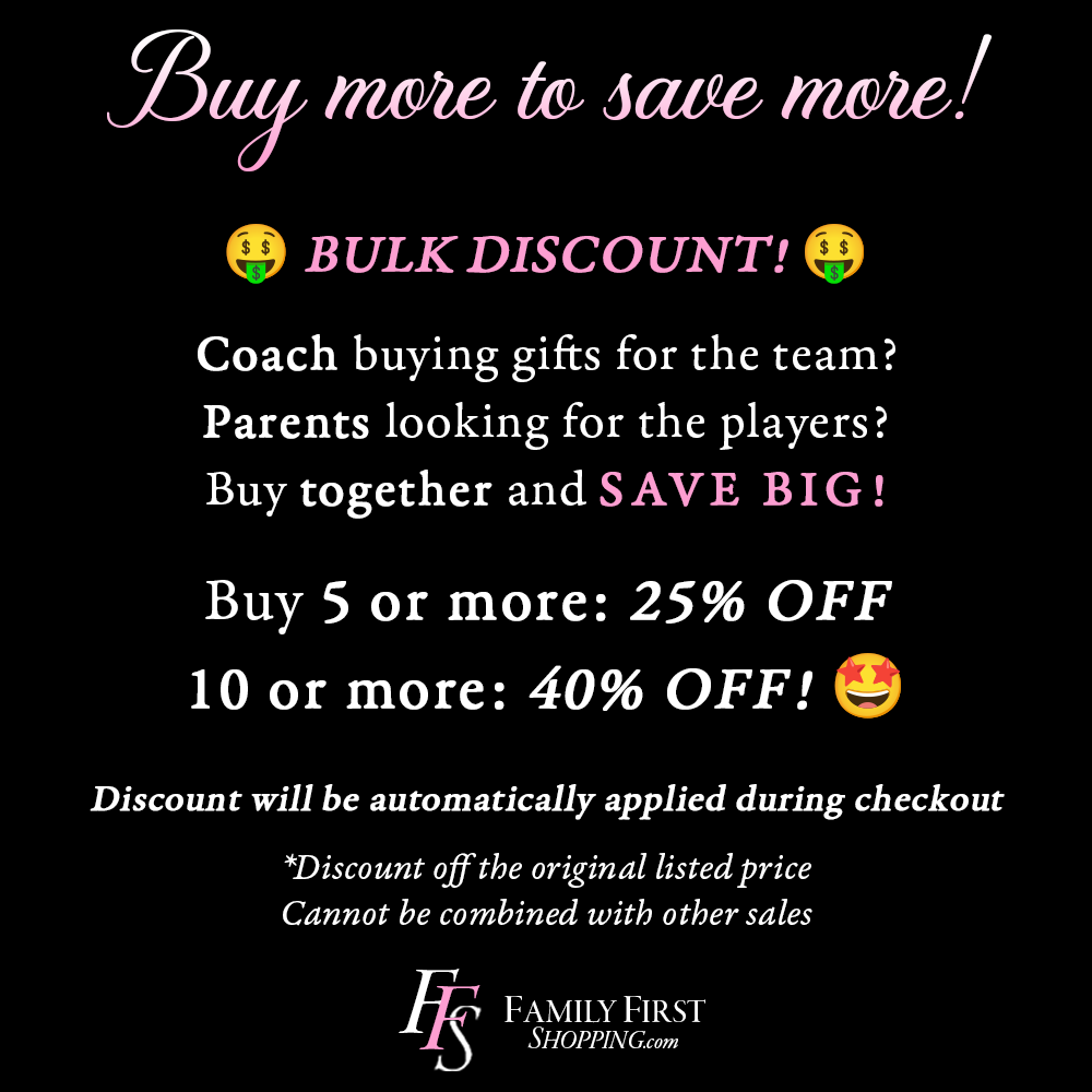 The image is an advertisement for a bulk discount promotion. It encourages people to buy more gifts for a team or parents, and offers a 25% discount on purchases of 5 or more, as well as a 40% discount on purchases of 10 or more. The discount will be automatically applied during checkout, and there is a note that discount off the original listed price cannot be combined with other sales. The image is a promotional image for a shopping website, and it is not a description of a single image.