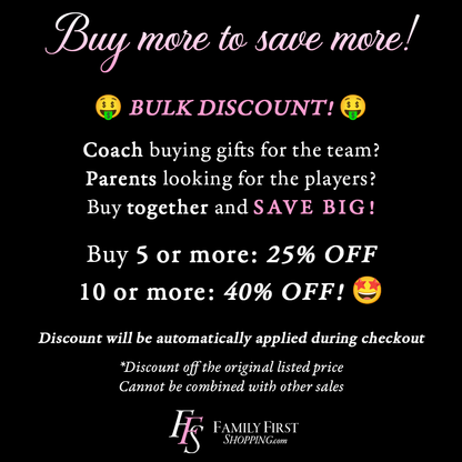 The image is an advertisement for a bulk discount promotion. It encourages people to buy more gifts for a team or parents, and offers a 25% discount on purchases of 5 or more, as well as a 40% discount on purchases of 10 or more. The discount will be automatically applied during checkout, and there is a note that discount off the original listed price cannot be combined with other sales. The image is a promotional image for a shopping website, and it is not a description of a single image.