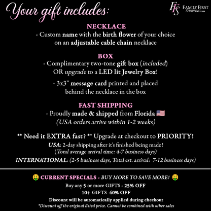 Behind you (Plural) - Birth Flower Name Necklace - Cheerleader