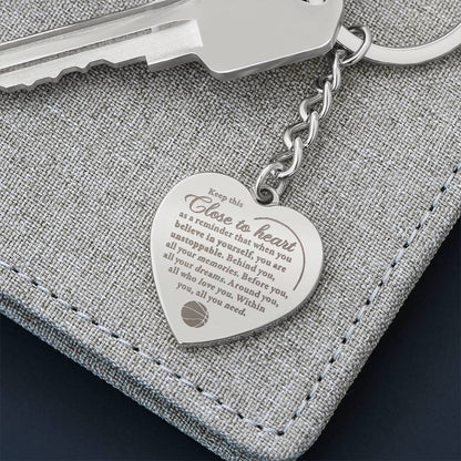 Unstoppable - Engraved Heart Keychain - Basketball