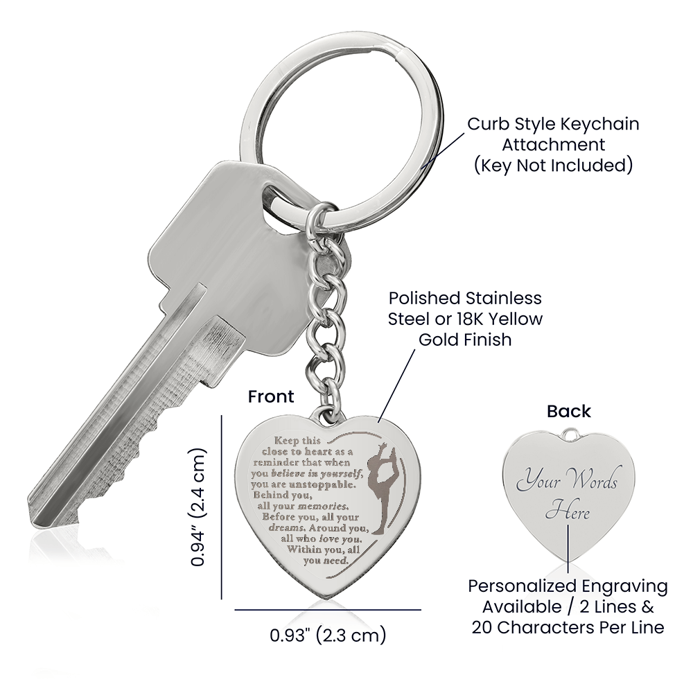 Unstoppable 2 - Engraved Heart Keychain - Dance Gymnastics