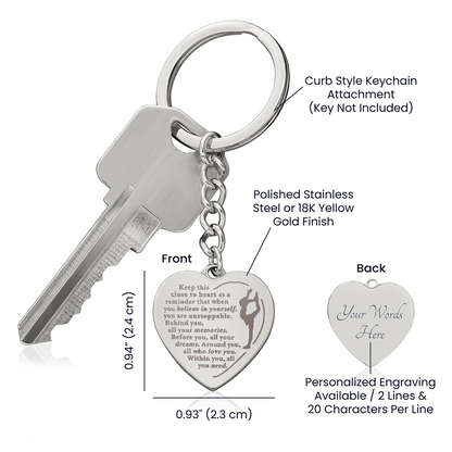 Unstoppable 2 - Engraved Heart Keychain - Dance Gymnastics